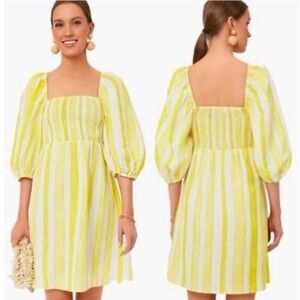 Tuckernuck | New Annie cabana stripe mini dress Women’s size L smocked Linen NWT